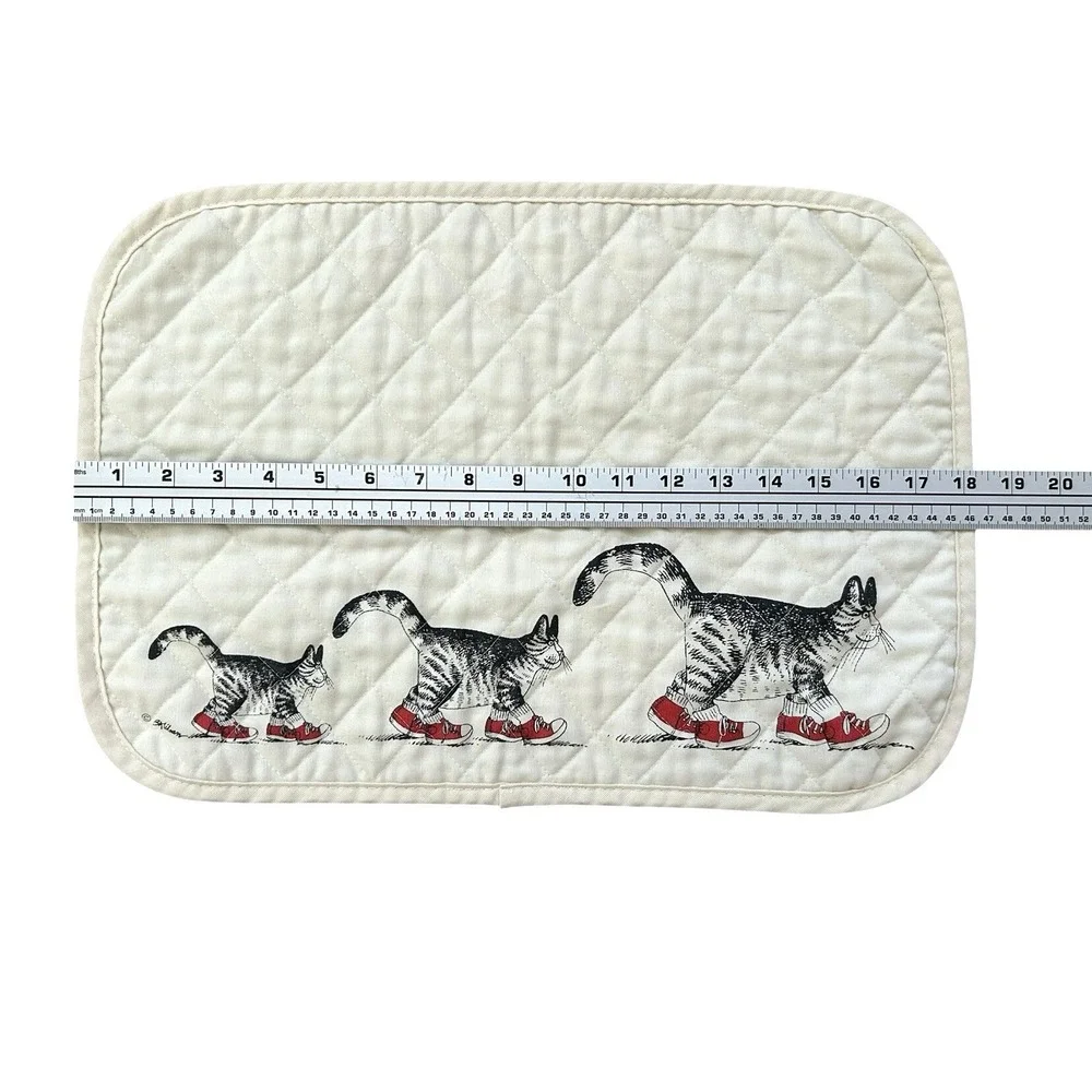 Vintage B. Kliban Placemats Cat In Red Shoes Quilted Set Of 4 Cottagecore USA